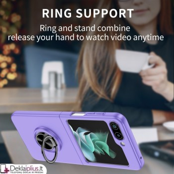 Plastikinis dėklas su žiedu ir kameros apsauga - violetinis (Samsung Z Flip 6/Z Flip 7 Fe